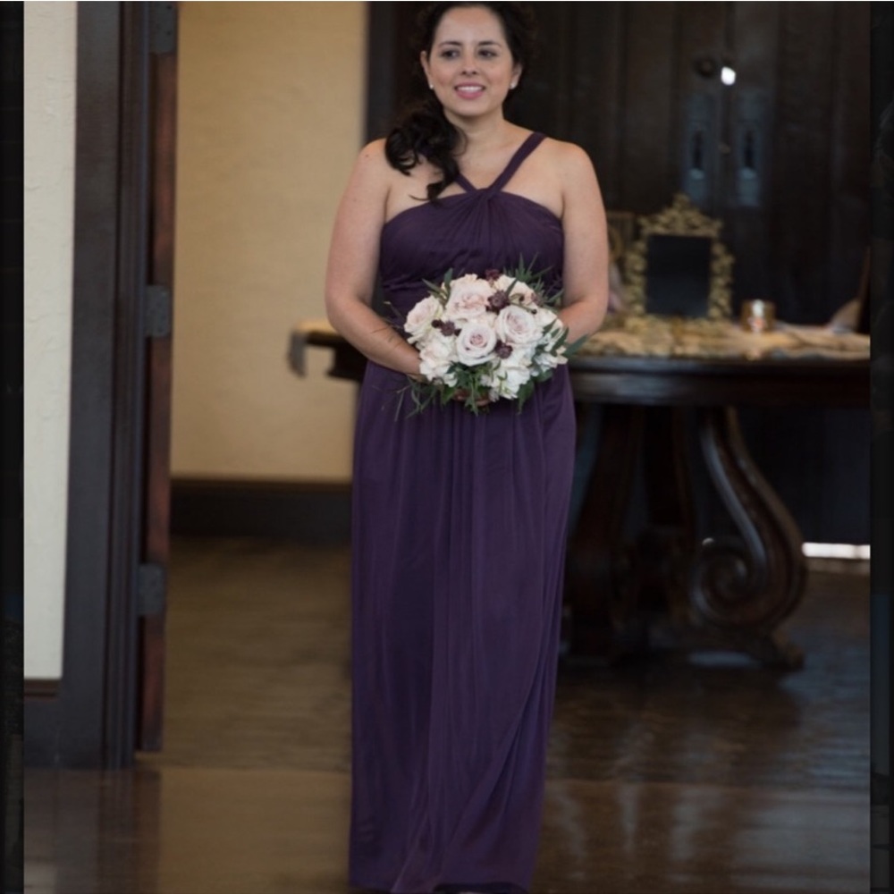 David's Bridal Halter Chiffon Lapis Dress - W11173 - 12 - Picture 9 of 11